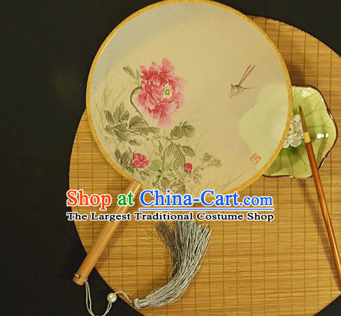 China Hand Painting Peony Fan Traditional Silk Fan Cheongsam Circular Fan Classical Dance Palace Fan