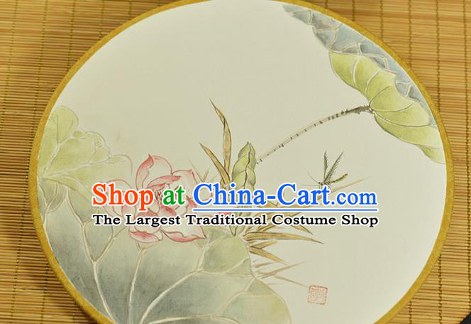 China Classical Dance Palace Fan Hand Painting Lotus Fan Traditional Silk Fan Cheongsam Circular Fan