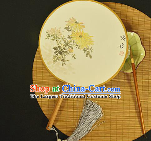China Cheongsam Show Circular Fan Classical Dance Palace Fan Hand Painting Chrysanthemum Fan Traditional Silk Fans