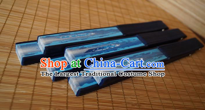 Handmade China Blue Bamboo Fan Classical Silk Accordion Printing Whale Fan Traditional Folding Fans