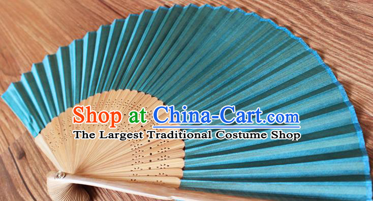 Handmade China Printing Fan Traditional Folding Fans Bamboo Fan Classical Green Silk Accordion