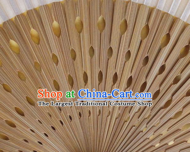 China Traditional Dance Folding Fan Bamboo Fan Classical Yellow Silk Accordion Handmade Fans
