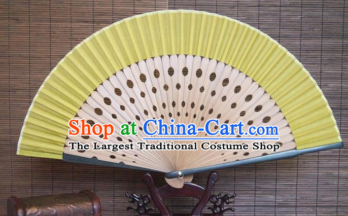 China Traditional Dance Folding Fan Bamboo Fan Classical Yellow Silk Accordion Handmade Fans