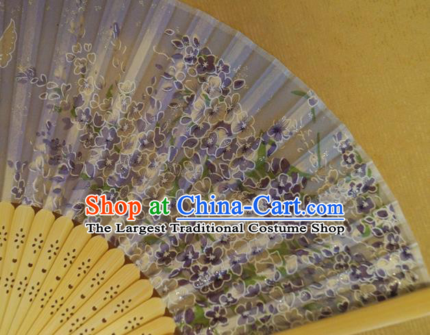 China Classical Lilac Silk Accordion Handmade Printing Sakura Butterfly Fans Traditional Dance Folding Fan Bamboo Fan