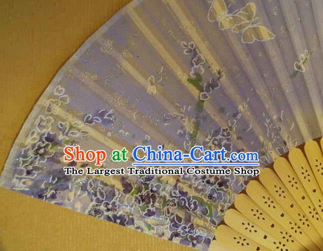 China Classical Lilac Silk Accordion Handmade Printing Sakura Butterfly Fans Traditional Dance Folding Fan Bamboo Fan