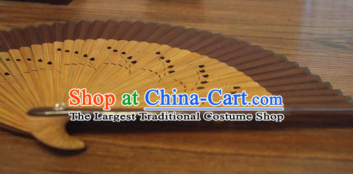 China Bamboo Fan Classical Brown Silk Accordion Handmade Fans Traditional Dance Folding Fan