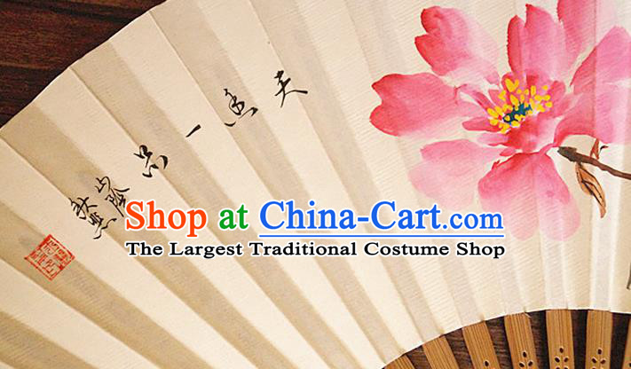 China Traditional Dance Folding Fan Bamboo Fan Classical Paper Accordion Handmade Ink Painting Peony Fans