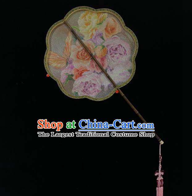 China Traditional Silk Fans Cheongsam Dance Fan Classical Palace Fan Handmade Suzhou Embroidered Rose Fan