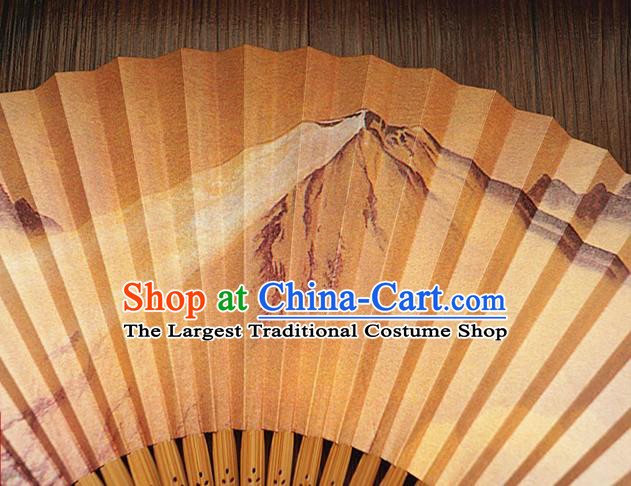 China Classical Silk Accordion Handmade Printing Mount Fuji Fan Traditional Dance Folding Fans Bamboo Fan