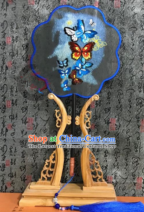 China Handmade Double Side Suzhou Embroidered Butterfly Fan Traditional Silk Fans Cheongsam Dance Fan Classical Palace Fan