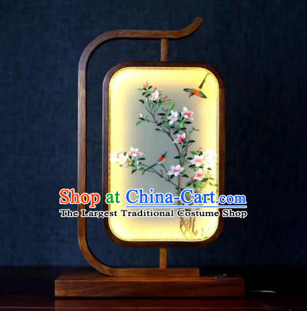 Chinese Suzhou Embroidery Desk Lamp Handmade LED Lantern Embroidered Flowers Bird Table Screen