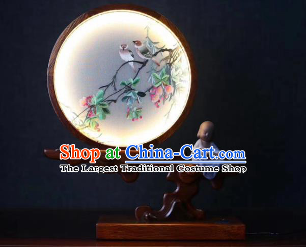 Chinese Desk Lantern Handmade LED Lamp Embroidered Begonia Table Screen Suzhou Embroidery Craft