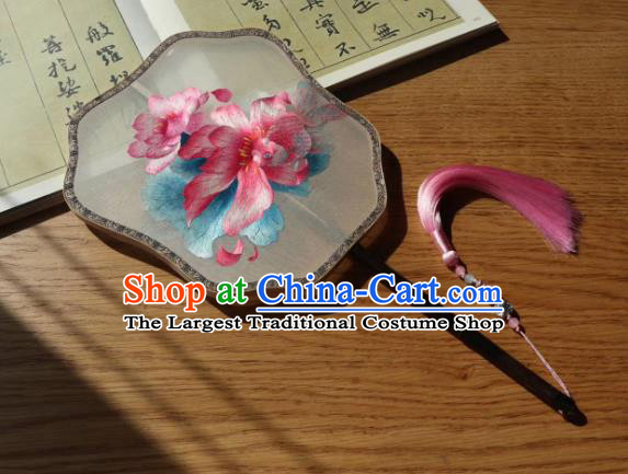 China Handmade Double Side Silk Fan Classical Dance Fans Traditional Hanfu Fan Embroidered Lotus Palace Fan