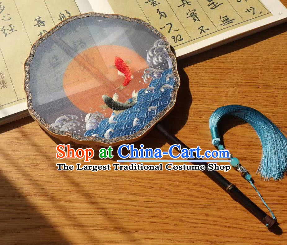 China Embroidered Fish Palace Fan Handmade Double Side Silk Fan Classical Dance Fans Traditional Hanfu Fan