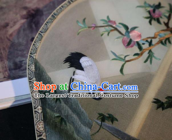 China Traditional Ming Dynasty Hanfu Fan Embroidered Cranes Palace Fan Handmade Double Side Beige Silk Fan Classical Dance Fans