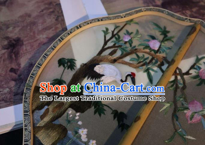 China Traditional Ming Dynasty Hanfu Fan Embroidered Cranes Palace Fan Handmade Double Side Beige Silk Fan Classical Dance Fans