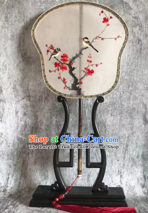 China Handmade Double Side Silk Fan Classical Dance Fans Traditional Hanfu Fan Embroidered Plum Palace Fan