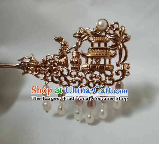 China Traditional Hanfu Hair Accessories Ancient Princess Golden Hair Stick Tang Dynasty Tassel Hairpin