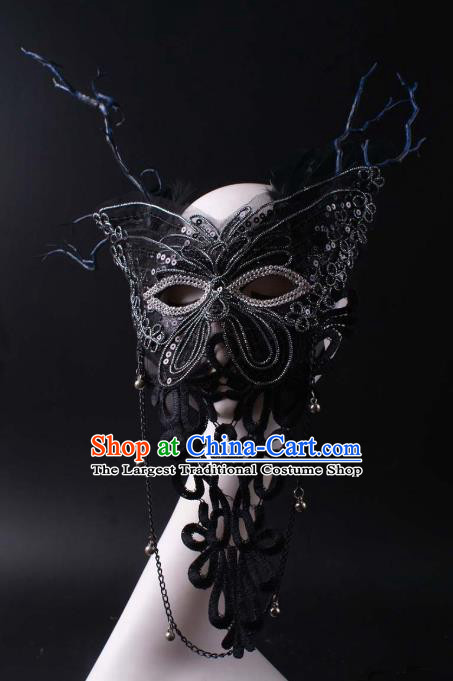 Handmade Stage Performance Blinder Headpiece Halloween Cosplay Party Mask Carnival Black Lace Butterfly Face Mask