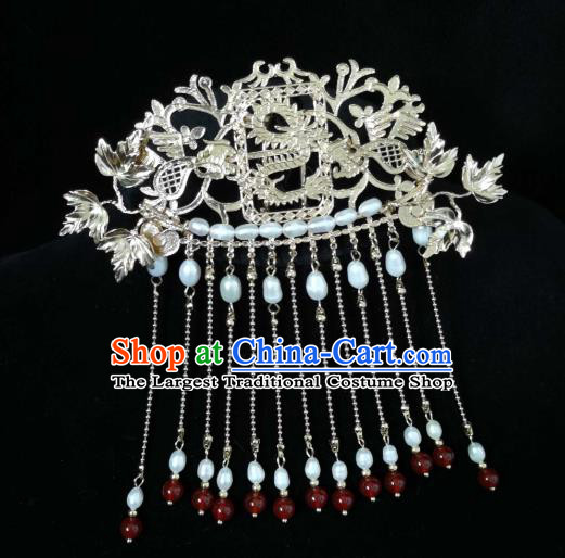 China Ming Dynasty Empress Tassel Hairpin Traditional Hanfu Hair Accessories Ancient Palace Lady Hair Crown