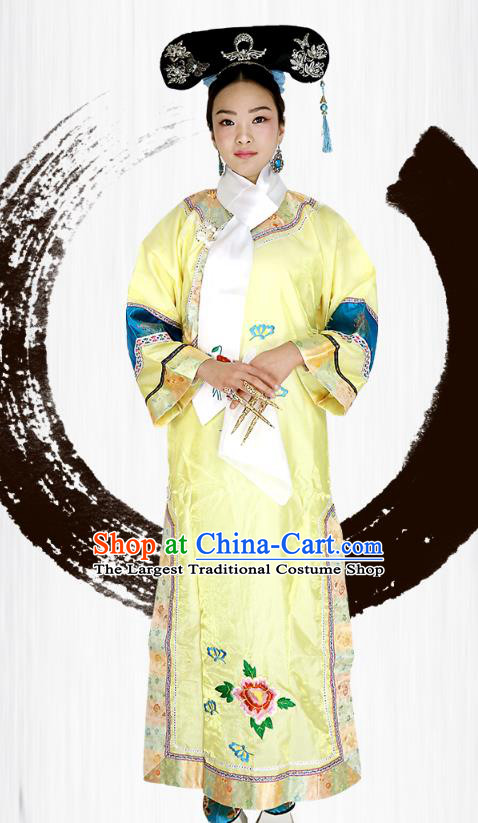 China Drama Empresses in the Palace Zhen Huan Yellow Dress Qing Dynasty Court Lady Clothing Ancient Imperial Concubine Garment Costume and Headwear