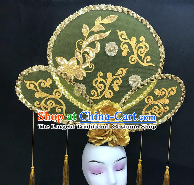 Chinese Traditional Court Golden Rose Top Hat Handmade Catwalks Deluxe Headwear Qipao Stage Show Hair Crown