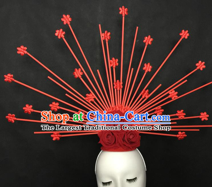 Top Gothic Red Rose Headdress Cosplay Party Hair Accessories Catwalks Goddess Royal Crown Halloween Fancy Ball Top Hat