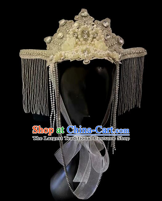 Top Halloween Catwalks Tassel Royal Crown Carnival Parade Headdress Baroque Queen Tassel Hat Cosplay Hair Accessories