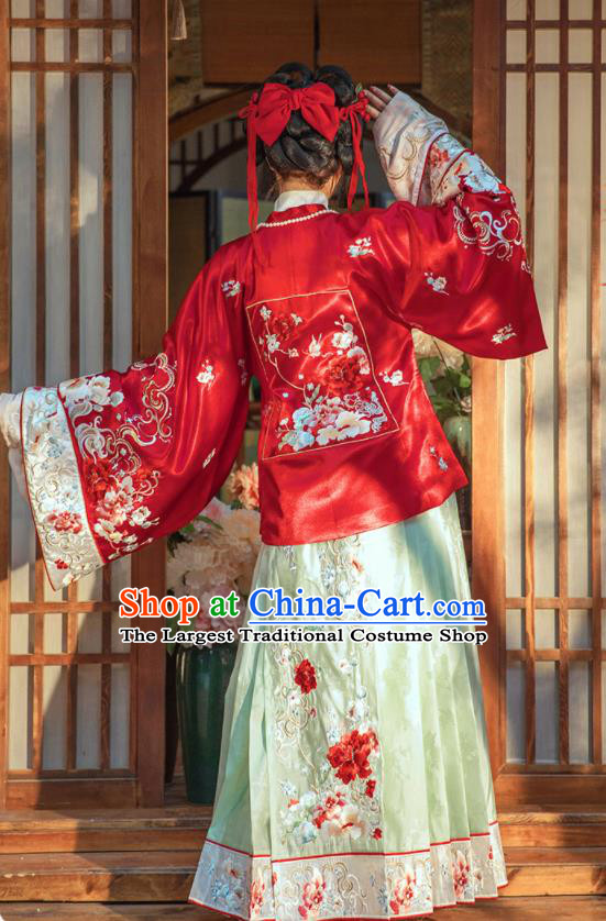 China Ming Dynasty Court Lady Historical Clothing Ancient Royal Princess Embroidered Red Hanfu Dress Garments
