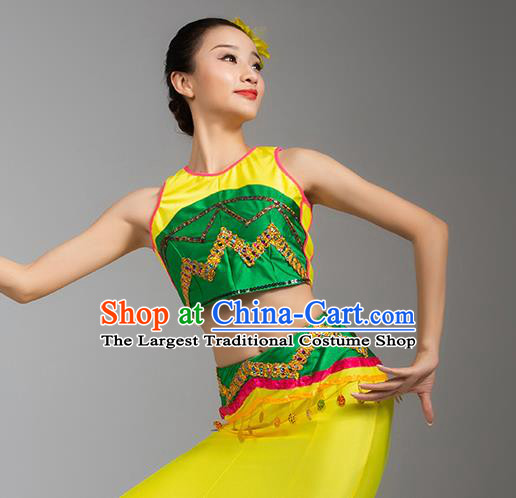 China Dai Nationality Stage Performance Clothing Yunnan Ethnic Dance Garments Minority Peacock Dance Yellow Dress