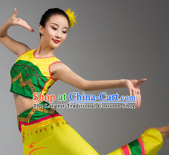 China Dai Nationality Stage Performance Clothing Yunnan Ethnic Dance Garments Minority Peacock Dance Yellow Dress