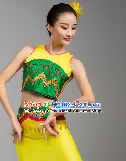China Dai Nationality Stage Performance Clothing Yunnan Ethnic Dance Garments Minority Peacock Dance Yellow Dress