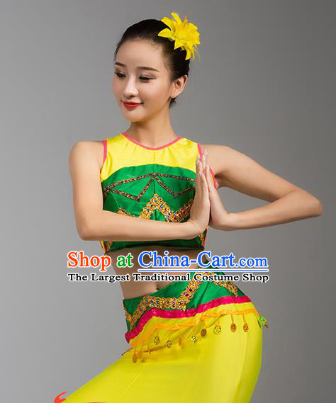 China Dai Nationality Stage Performance Clothing Yunnan Ethnic Dance Garments Minority Peacock Dance Yellow Dress