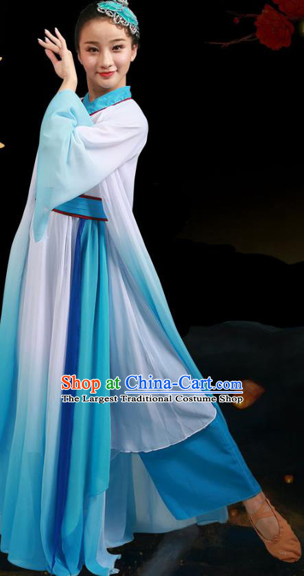 Top Chinese Woman Hanfu Dance Garment Costume Traditional Umbrella Dance Performance Clothing Classical Dance Blue Dress