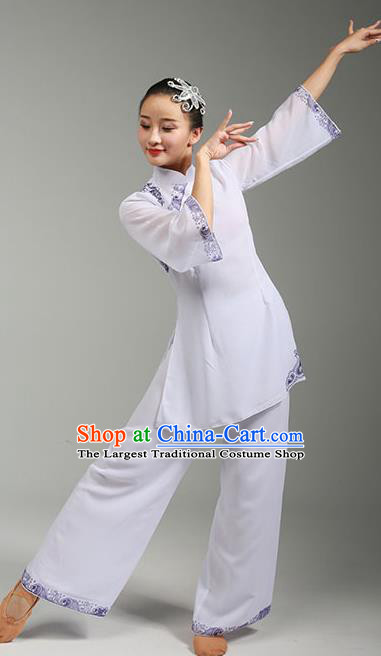 China Jiaozhou Yangko Performance White Uniforms Fan Dance Group Dance Garment Costume Female Folk Dance Clothing