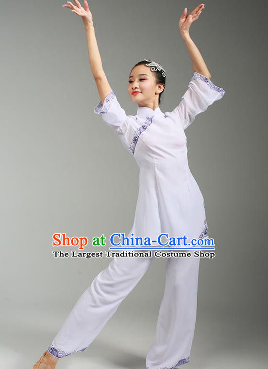 China Jiaozhou Yangko Performance White Uniforms Fan Dance Group Dance Garment Costume Female Folk Dance Clothing