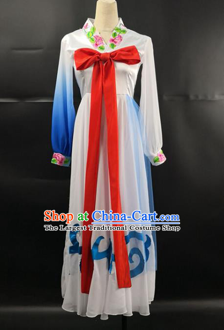China Ethnic Female Group Dance Garments Korean Nationality Stage Performance Clothing Korea Minority Fan Dance White Dress