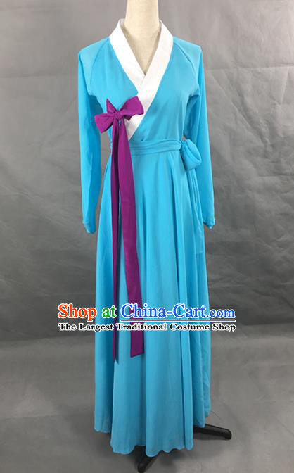 Top Chinese Woman Solo Dance Garment Costume Traditional Korean Dance Performance Clothing Classical Dance Blue Dress