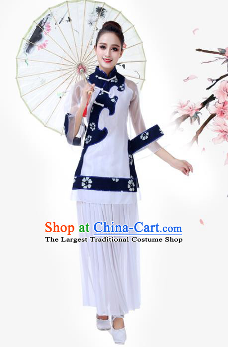 China Fan Dance Garment Costume Female Group Dance Clothing Jiaozhou Yangko Performance White Uniforms