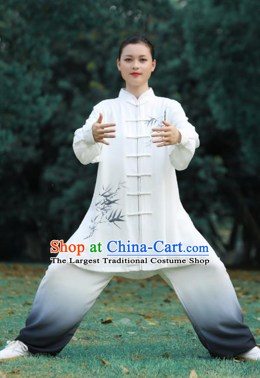 Chinese Tai Chi Performance Clothing Martial Arts Kungfu Competition Garments Tai Ji Chuan Printing Bamboo White Outfits