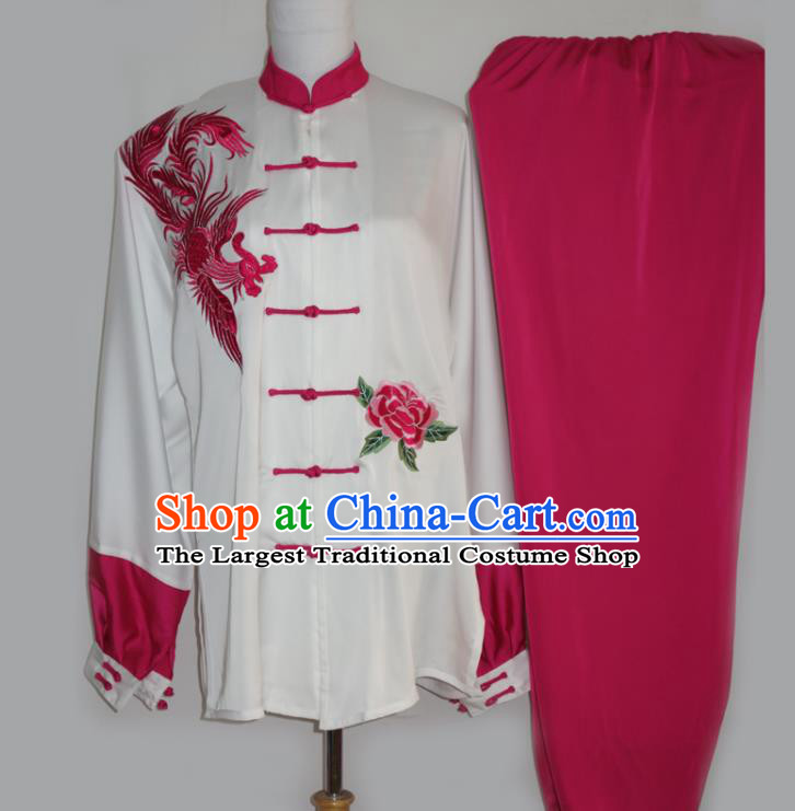 Chinese Martial Arts Embroidered Phoenix Rosy Outfits Tai Chi Garment Costume Kung Fu Tai Ji Competition Suits