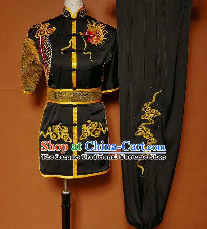 China Kung Fu Competition Uniforms Wushu Kongfu Sequins Garment Costumes Nanquan Boxing Training Black Suits