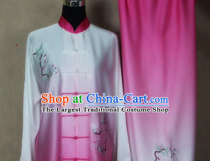 Chinese Tai Chi Kung Fu Pink Suits Martial Arts Competition Embroidered Outfits Tai Ji Training Clothing