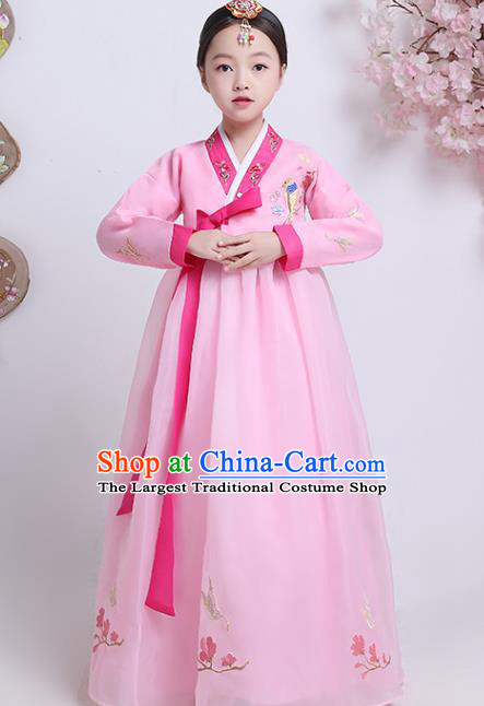Korean Traditional Girl Hanbok Clothing Court Princess Garment Costumes Asian Korea Children Embroidered Pink Blouse and Dress