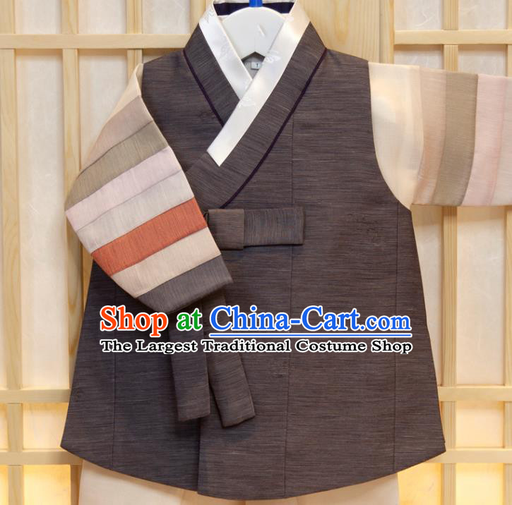 Korea Grey Vest Beige Shirt and Pants Children Garment Costumes Korean Boys Prince Birthday Hanbok Traditional Fashion Clothing