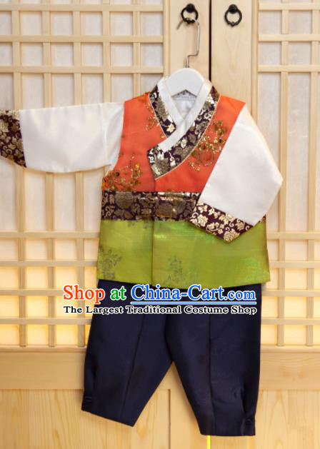Korean Children Garment Vest White Shirt and Navy Pants Korea Boys Prince Birthday Hanbok Costumes Traditional Fashion Clothing