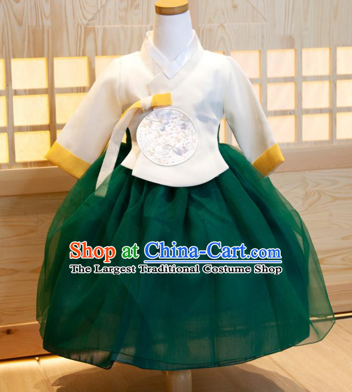 Korean Girl Princess Hanbok Clothing Children Festival Fashion White Shirt and Green Dress Korea Traditional Garment Costumes