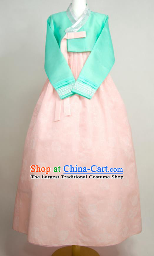 Korean Wedding Bride Costumes Traditional Festival Clothing Court Woman Fashion Hanbok Green Blouse and Pink Dress