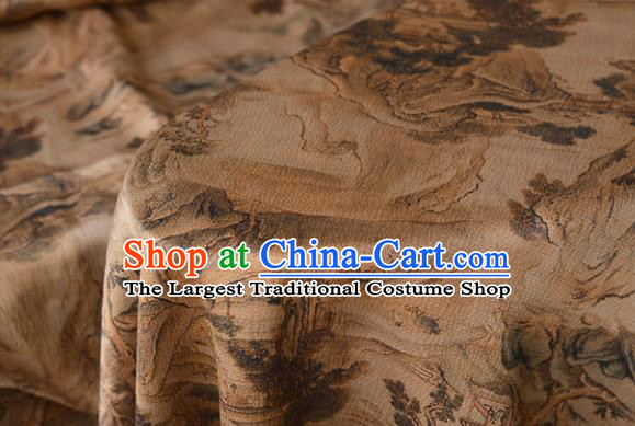 Chinese Silk Fabric Brown Gambiered Guangdong Gauze High Quality Cheongsam Cloth Classical Landscape Pattern DIY Satin Fabric