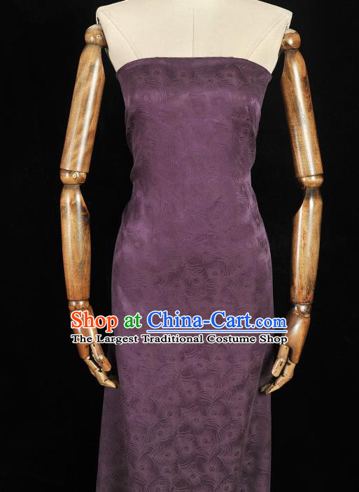 Top Chinese Classical Feather Pattern Silk Fabric Cheongsam Gambiered Guangdong Gauze Traditional Purple Silk Cloth